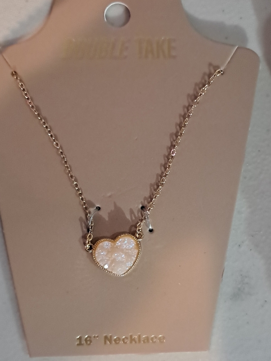 Jewelry - Gold Heart Necklace with Pink Sparkle Pendant